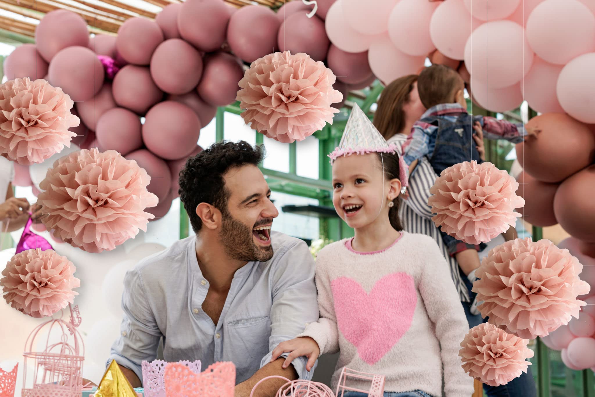 Set Of 9 Dusty Rose Mauve Pink Tissue Pom Poms Paper Flowers Wall Backdrop Centerpieces For Wedding Baby Bridal Shower Nursery C